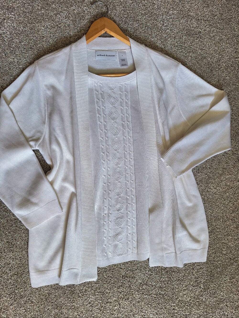 Vintage Alfred Dunner White Open-Front Cable Detail Cardigan Sz S - Picture 5 of 6